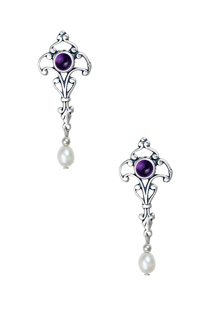 Sterling Silver Romantic Victorian Drop Dangle Earrings With Amethyst